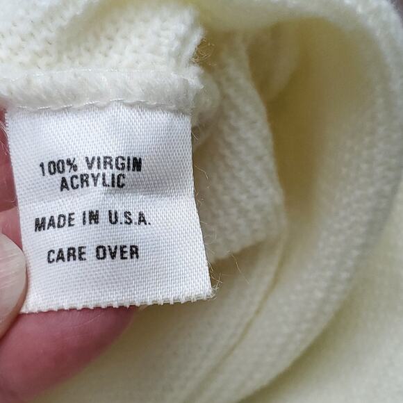 Vintage McBriar Cream V-neck Acrylic Blank Varsity Cardigan Sweater Sz Large NWT - Picture 12 of 13